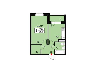 1-комнатная 39.00 кв.м, Эко-район «Борисоглебское», 7 020 000 руб.