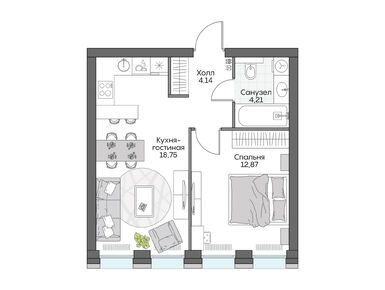 Планировки 1-к. апартаменты в Insider (Инсайдер)