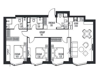 Планировки трехкомнатные в ЖК Ice Towers (Айс Тауэрс)