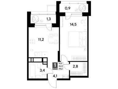 1-комнатная 38.20 кв.м, ЖК «Снегири», 6 360 300 руб.