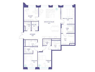 4-комнатная 160.70 кв.м, ЖК «Дом XXII» (Дом 22), 417 820 000 руб.