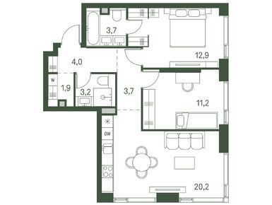 Планировки двухкомнатные в ЖК Moments (Моментс)