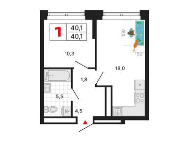 1-комнатная 40.10 кв.м, ЖК «Бестселлер», 19 169 745 руб.