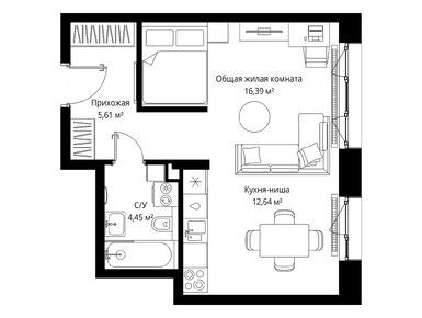 Планировки однокомнатные в ЖК «Мыс»