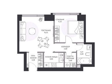 Планировки однокомнатные в ЖК hide (хайд)