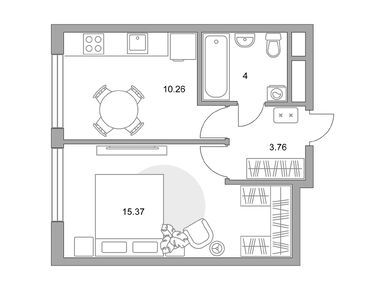 1-комнатная 33.39 кв.м, ЖК «Притяжение Сити», 8 500 821 руб.