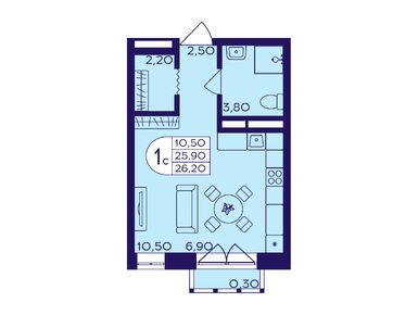 Студия 26.20 кв.м, ЖК «Героев», 6 497 600 руб.