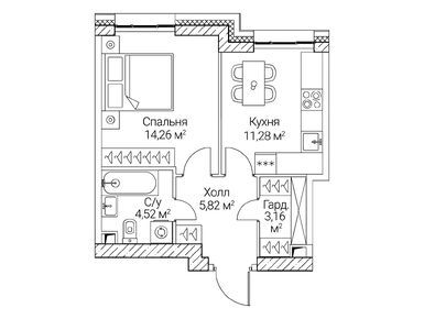 1-комнатная 39.04 кв.м, ЖК SEZAR CITY (Сезар Сити), 22 799 360 руб.