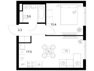 1-комнатная 34.80 кв.м, Руставели 14, 18 306 748 руб.