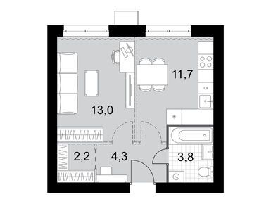 Планировки однокомнатные в ЖК «Дубровицы клаб»