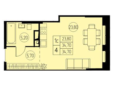 Студия 34.70 кв.м, ЖК «31 квартал», 6 060 180 руб.