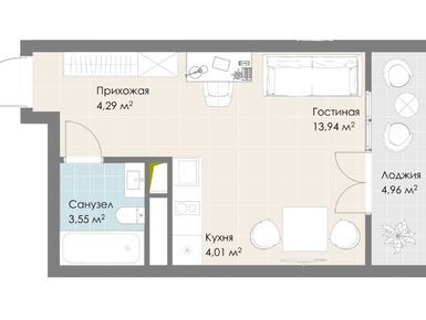 Студия 28.27 кв.м, ЖК «Дюна», 9 894 500 руб.