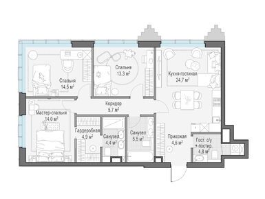 Планировки трехкомнатные в Элитный квартал «Тишинский бульвар»