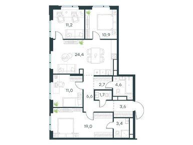 Планировки четырехкомнатные в Level Войковская