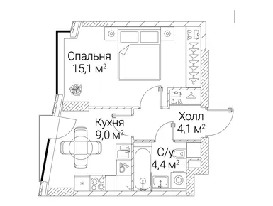 1-комнатная 32.60 кв.м, ЖК «Сезар Будущее», 24 456 520 руб.