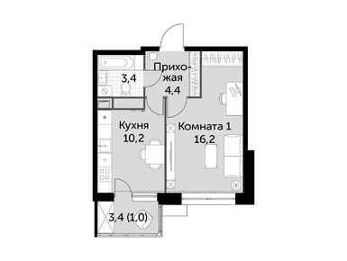 1-комнатная 35.20 кв.м, ЖК «Датский квартал», 9 697 811 руб.