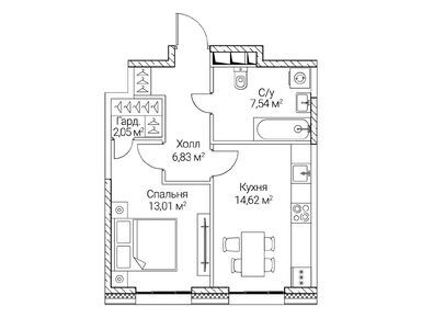 1-комнатная 44.05 кв.м, ЖК SEZAR CITY (Сезар Сити), 25 108 500 руб.