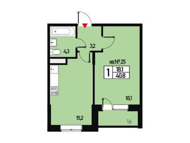 1-комнатная 40.00 кв.м, Эко-район «Борисоглебское», 6 674 800 руб.