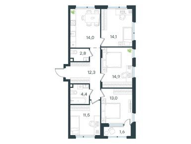 Планировки четырехкомнатные в Level Лесной