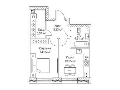 1-комнатная 42.88 кв.м, ЖК «Сезар Сити», 25 770 880 руб.