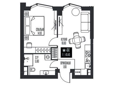 1-комнатная 40.40 кв.м, ЖК Ice Towers (Айс Тауэрс), 34 396 560 руб.