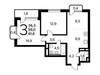 Планировки трехкомнатные в Район «Новые Ватутинки»