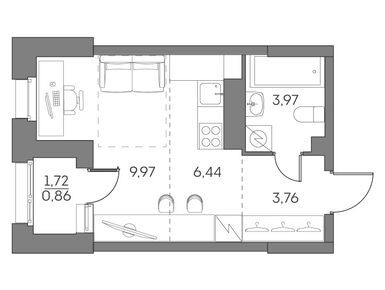 Планировки студии в ЖК «Аквилон BESIDE 2.0»
