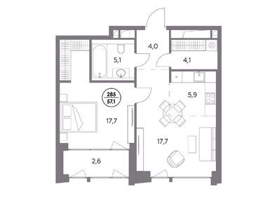 1-комнатная 57.10 кв.м, ЖК «Монблан», 54 687 600 руб.