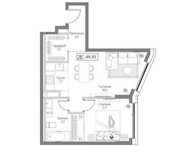 1-комнатная 48.00 кв.м, ЖК Dream Riva (Дрим Рива), 29 769 980 руб.