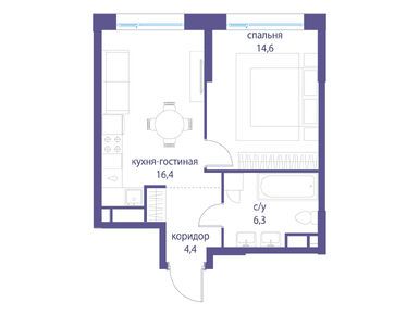 1-комнатная 41.70 кв.м, Жилой квартал «Символ», 22 309 500 руб.