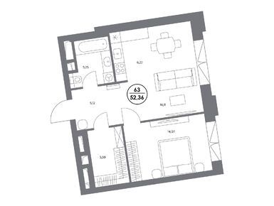 1-комнатная 52.40 кв.м, Клубный дом «Космо 4/22», 89 546 800 руб.