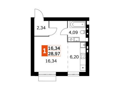 1-комнатная 28.97 кв.м, ЖК «Жаворонки Клаб», 10 020 723 руб.