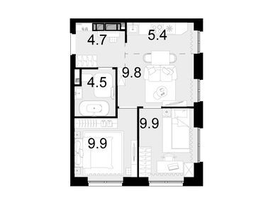 Планировки трехкомнатные в ЖК «Новая Звезда II очередь»