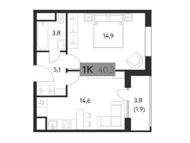 1-комнатная 40.30 кв.м, ЖК «Настоящее», 30 817 641 руб.