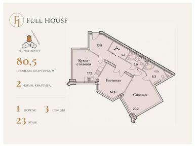 2-комнатная 81.60 кв.м, Клубный дом Full House (Фул Хаус), 44 716 800 руб.