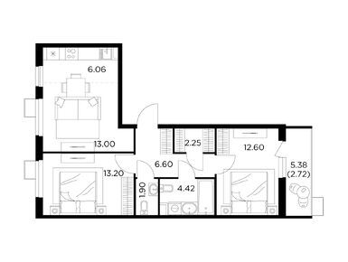 Планировки трехкомнатные в ЖК «Новое Пушкино»