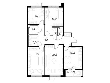 Планировки четырехкомнатные в ЖК «1-й Лермонтовский»