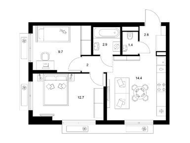 Планировки двухкомнатные в Яуза парк