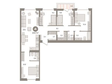 Планировки четырехкомнатные в ЖК «Первый квартал»