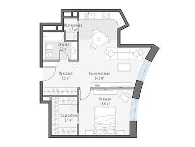 1-комнатная 59.60 кв.м, ЖК «Врубеля, 4», 43 510 000 руб.