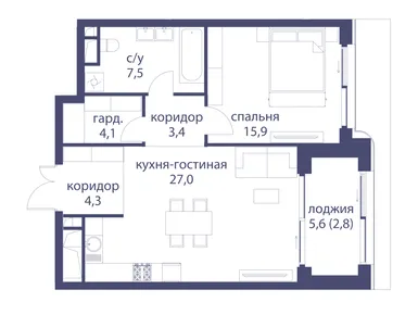 1-комнатная 65.00 кв.м, Клубный дом «Река», 61 815 000 руб.