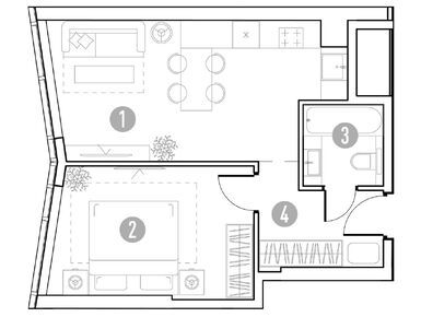 1-комнатная 40.68 кв.м, ЖК «UNO. Горбунова», 16 272 000 руб.