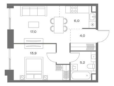 1-комнатная 46.10 кв.м, ЖК «СОУЛ», 23 813 416 руб.