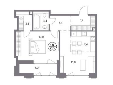 1-комнатная 62.30 кв.м, ЖК «Монблан», 71 184 300 руб.