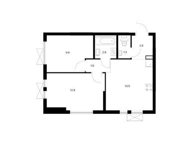 Планировки двухкомнатные в Кузьминский лес