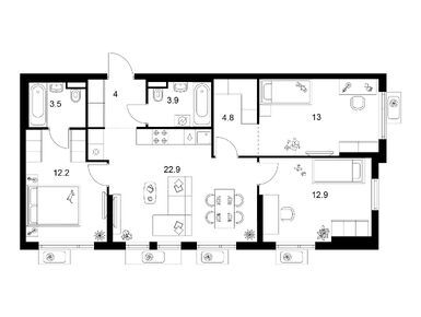 Планировки трехкомнатные в Ярославский квартал