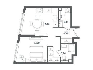 1-комнатная 40.24 кв.м, ЖК «Сикрет Гарден», 24 908 560 руб.