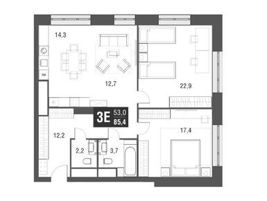 3-комнатная 85.30 кв.м, Жилой комплекс AFI Tower (АФИ Тауэр), 35 364 837 руб.