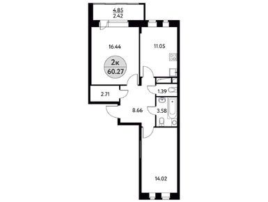 2-комнатная 60.27 кв.м, ЖК «Солнечная Долина», 9 293 352 руб.