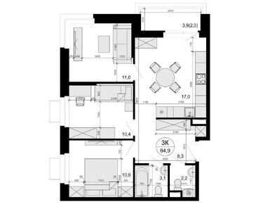 Планировки трехкомнатные в ЖК «Одинцовские кварталы»